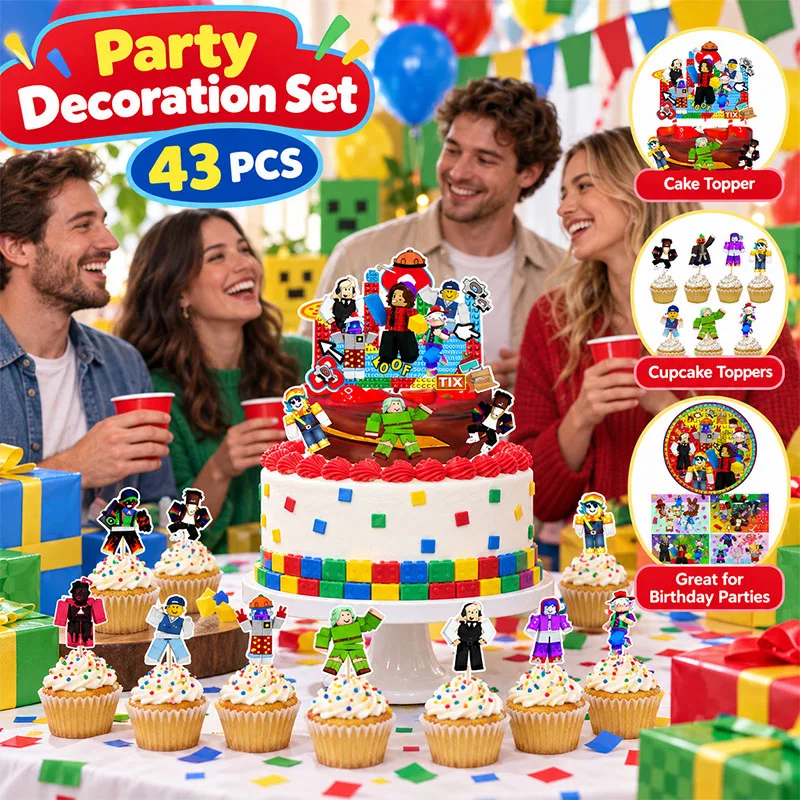 Roblox-Explosionen Einweg-Becher, Teller, Strohhalme, Servietten, Cupcake-Ballons, Cartoon-Geburtstagsparty-Dekorationen für drinnen und draußen – Detail 4