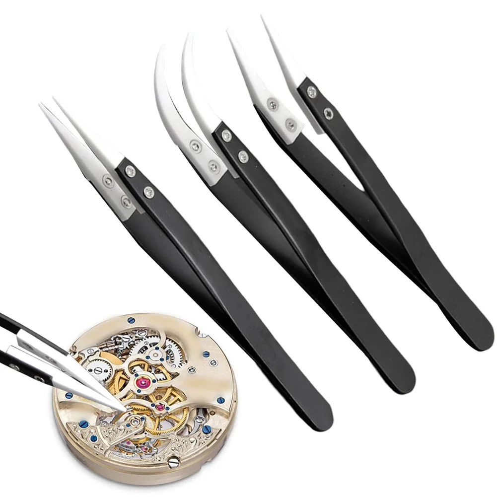

Black Handle Tweezers Stainless Steel Tweezers Large Bend Multiple Styles Pottery And Porcelain Tip Small Bend
