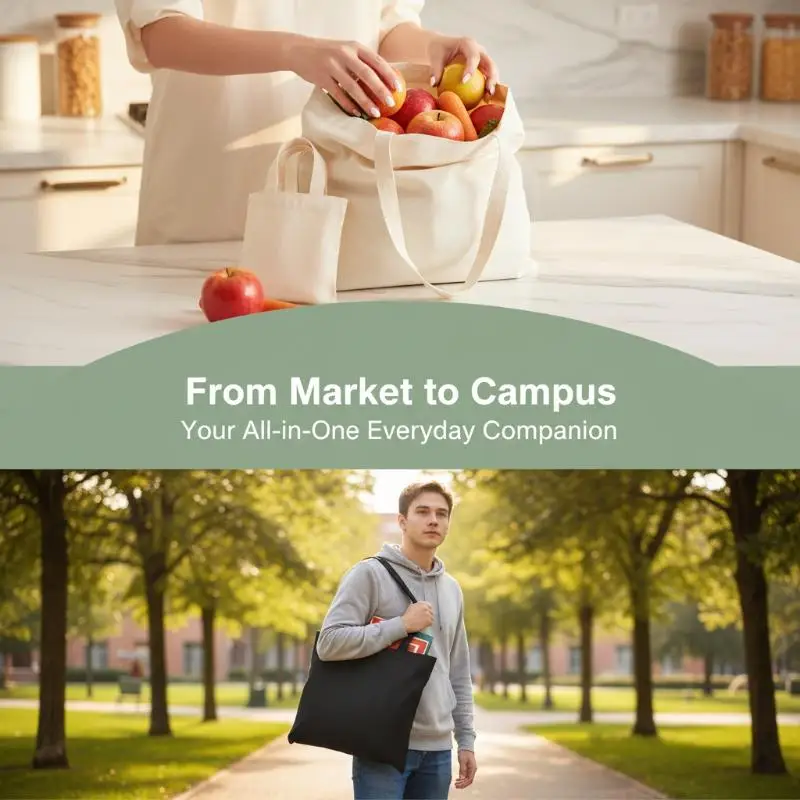 1Pcs Canvas Shopping Bag Eco-friendly Durable Cotton Cloth Handheld Pouch for Back to School Gifts