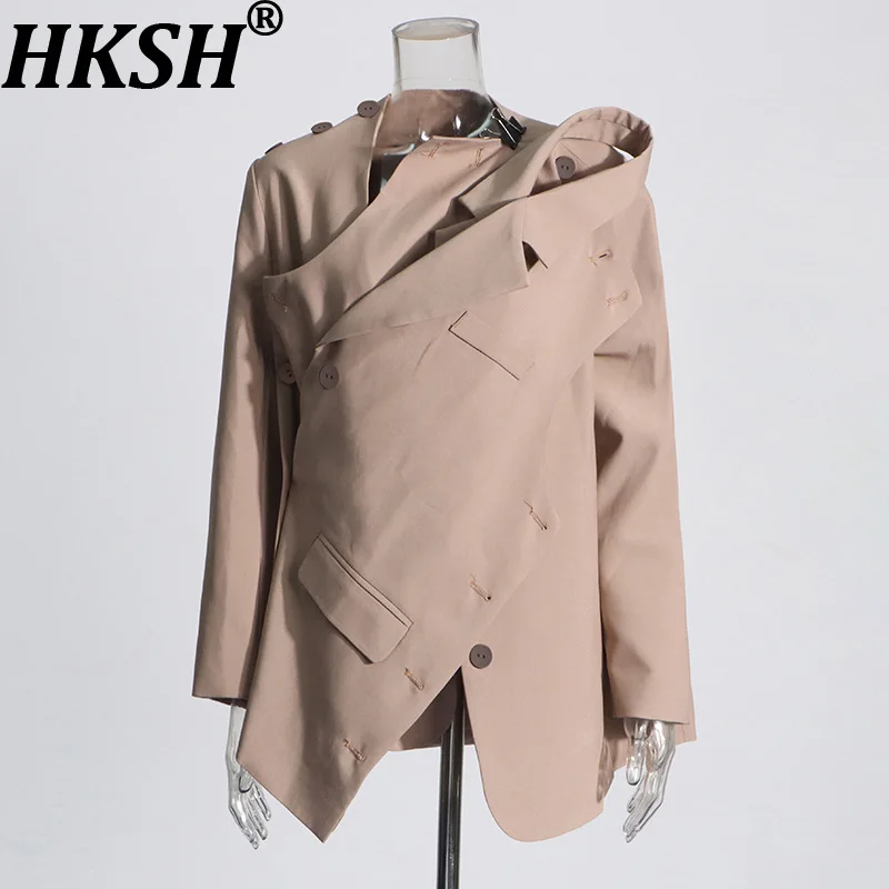 

HKSH Spring Autumn New Women's Blazer Solid Color Single Breasted Niche Design Two-Way High-end Elegant Fashion Ins Coat HK14041