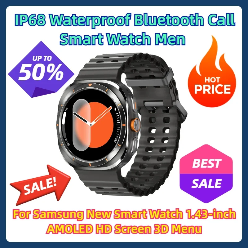 

IP68 Waterproof Bluetooth Call Smart Watch Men For Samsung New Smart Watch 1.43-inch AMOLED HD Screen 3D Menu