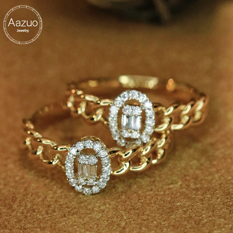 

Aazuo Vintage Jewely 18K Yellow Gold Natrual Diamonds Luxury Life Style Oval Cuban Rings For Girls & Women Senior Banquet Part