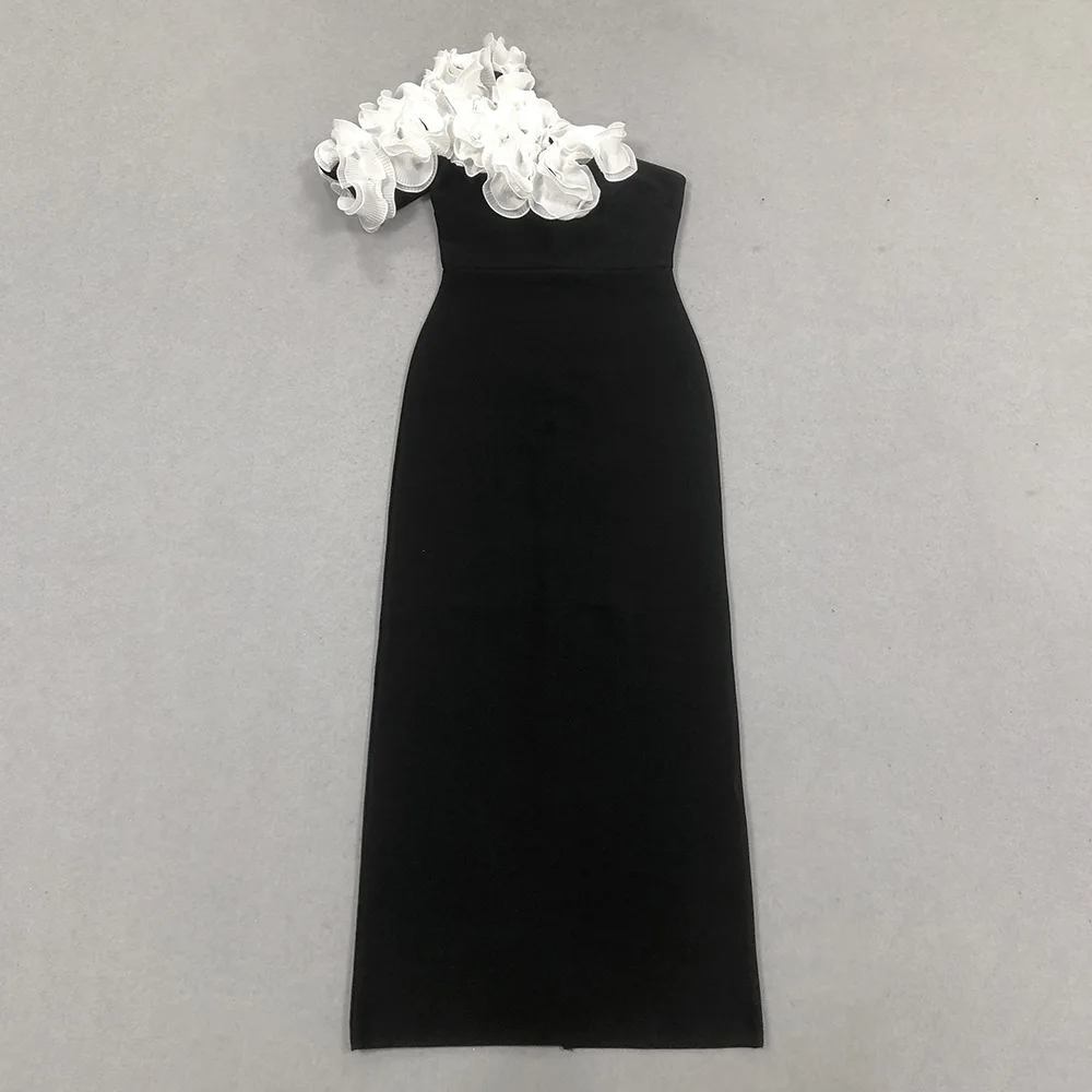 Zwarte eenvoudige schuine schouder bandage bodycon galajurk voor dames 2025, zomer nieuwe mode beroemdheid feestkleding avondjurken