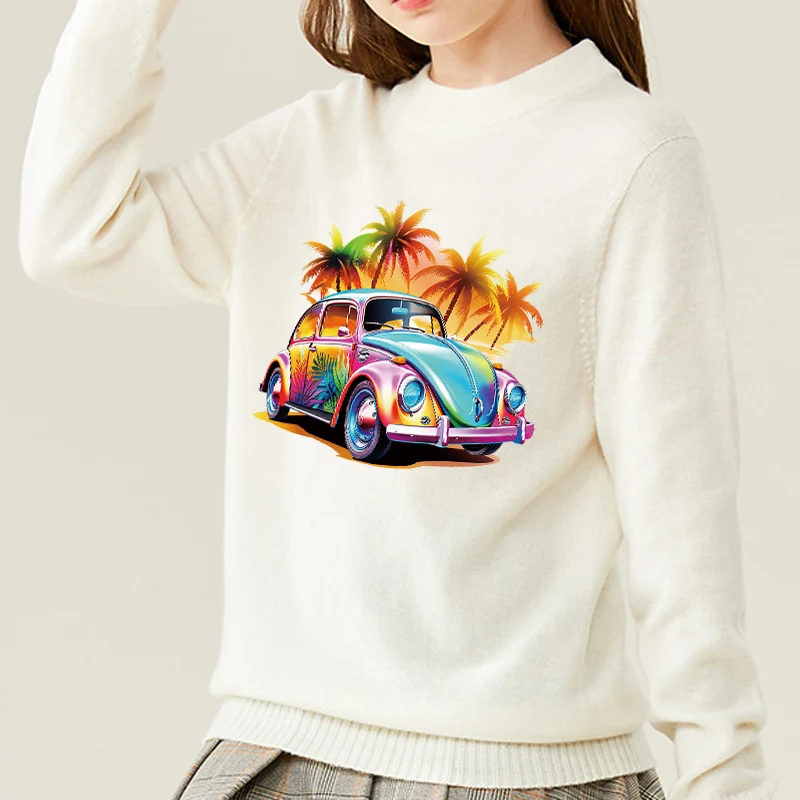 Summer Cars Patches On Clothes Thermal Press Palm Trees Diy Accessory Clothes Decoration Print On T-Shirt New Iron Appliques