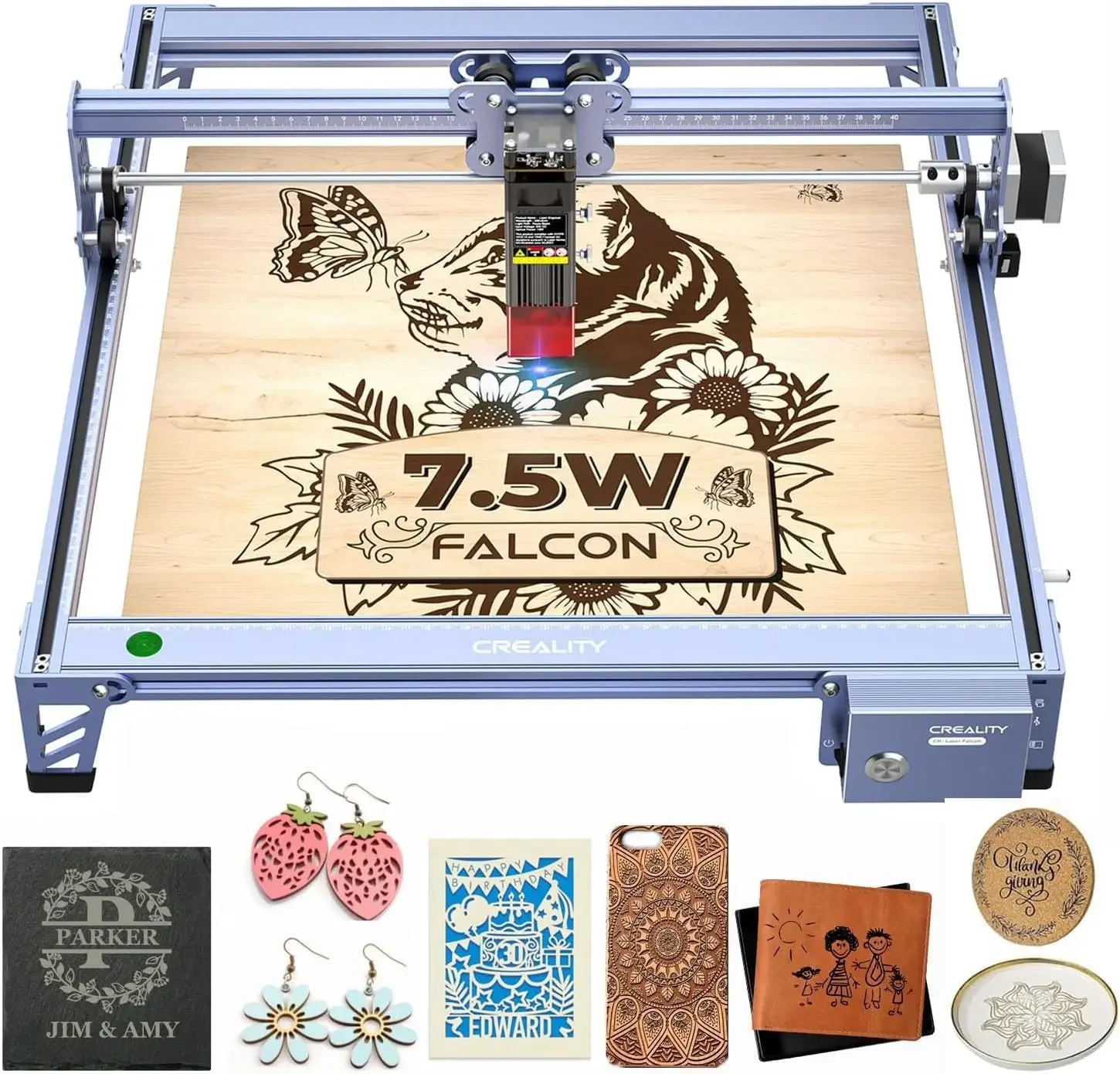 FALCON 7500mW Laser Engraver, 72W Laser Engraver and Cutter Machine for Beginners, Wood, Metal, DIY, Active Stop, Compr