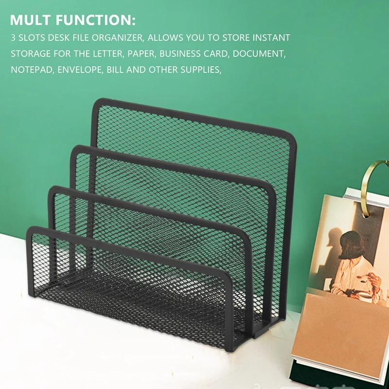 2Pcs Desk Mail Organizers Small File Holder Letter Store Metal Mesh Bill Document Folder Paper Organizer Office Desktop