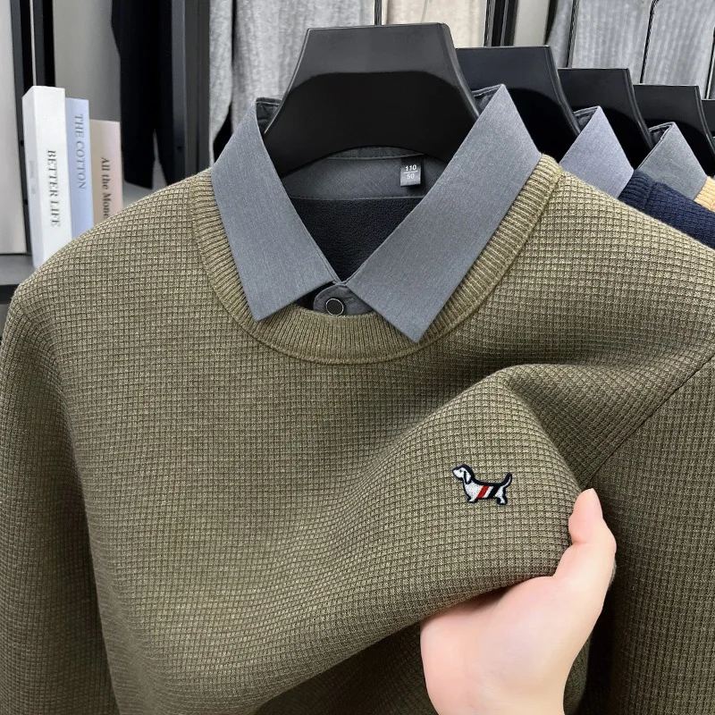 high quality men's autumn winter long sleeves knitwear lapel luxury embroidery exquisite sweater fashion trend men clothing tops