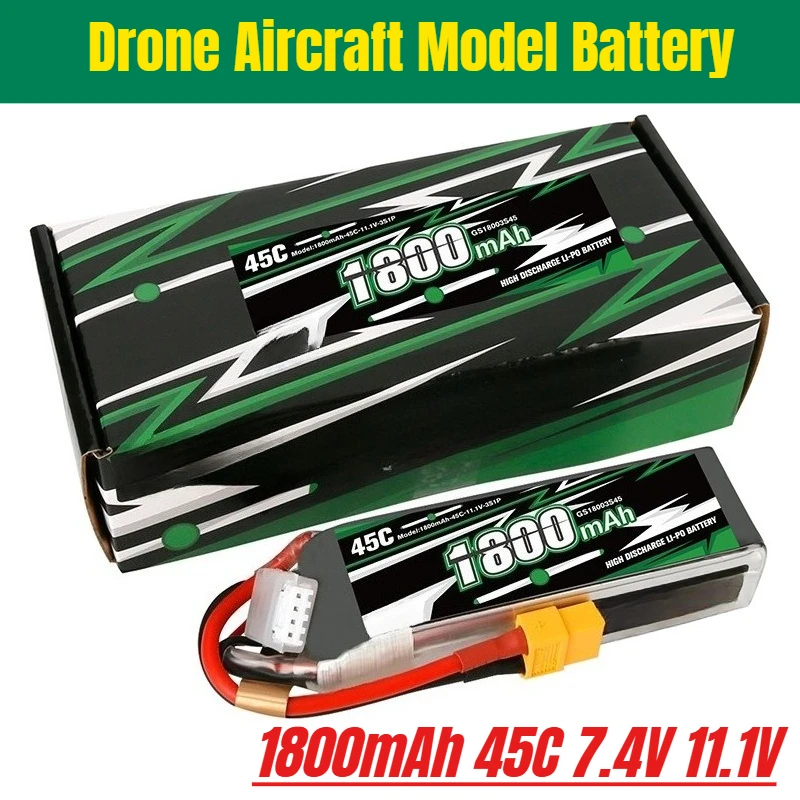 

1800mAh 45C 7.4V 11.1V Drone Aircraft Model Lithium Battery with High Rate Long Endurance