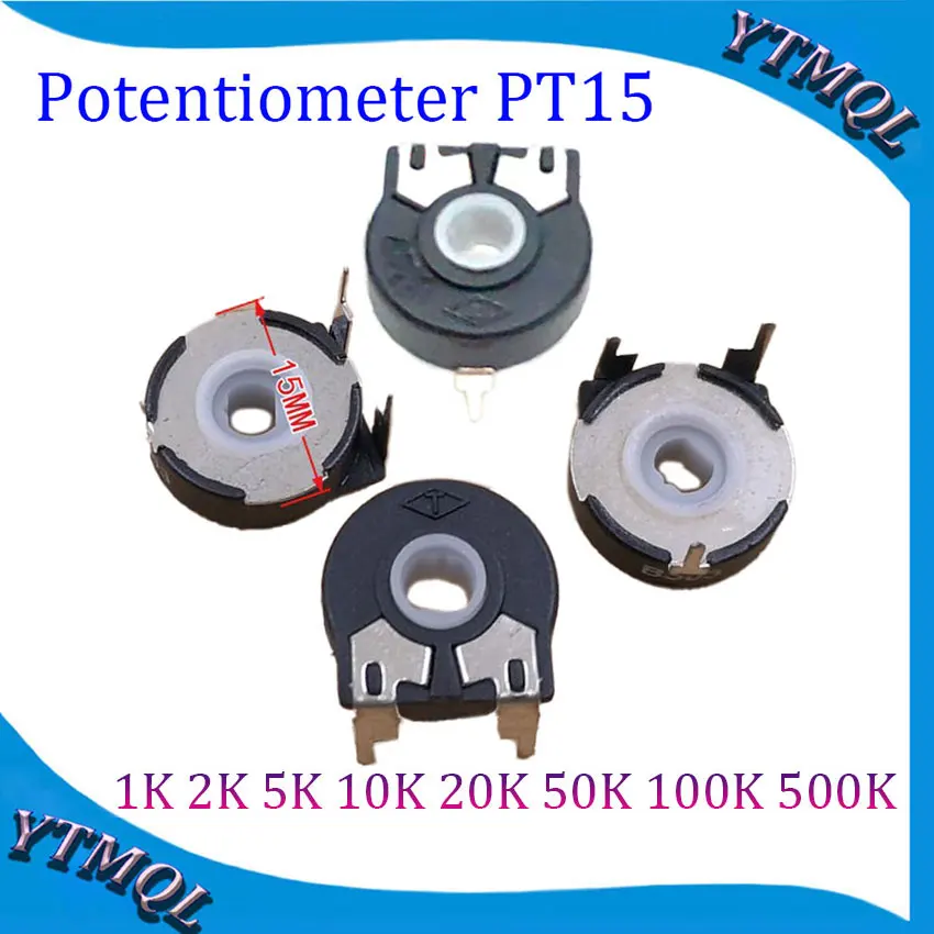 5pcs PT15 Adjustable Resistor 1K 2K 5K 10K 20K 50K 100K 500K Elliptical Hole Horizontal Potentiometer