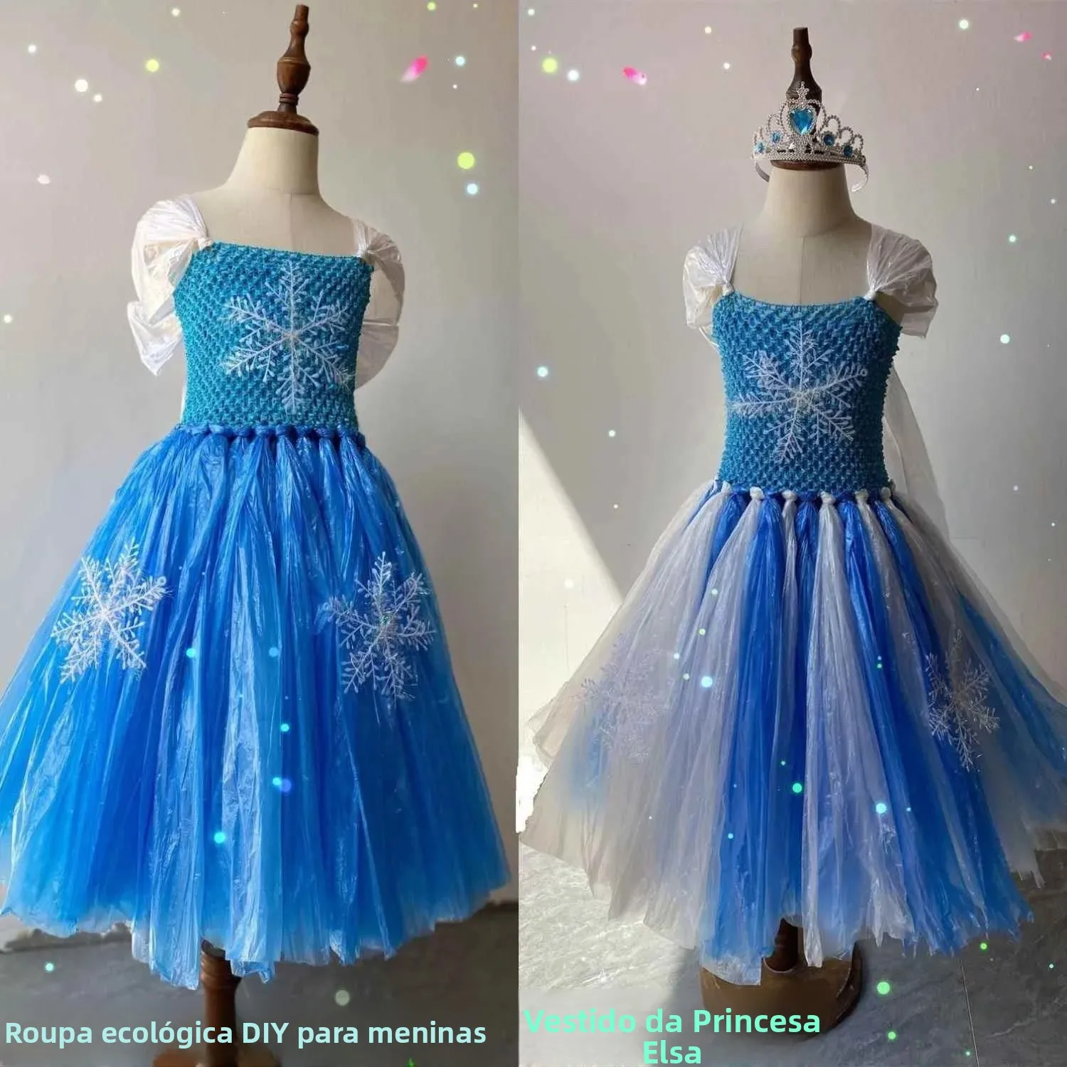 Vestido de Saco Plástico Ecológico para Meninas: Criativo, Feito à Mão, para Desfile de Moda Pais e Filhos e Eventos de Catwa...