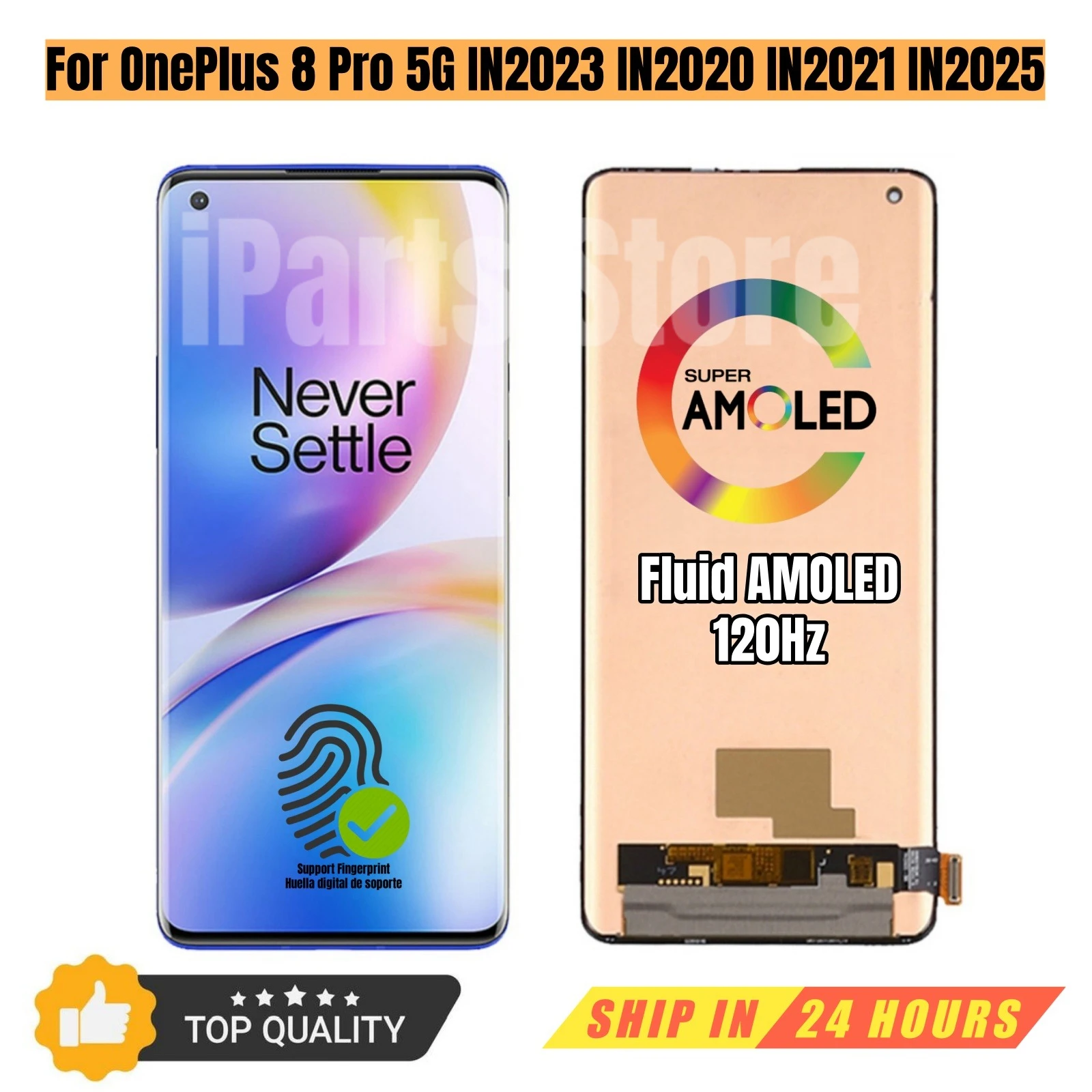 Écran de remplacement iParts pour OnePlus 8 Pro 5G IN2023 IN2020 IN2021 IN2025 AMOLED écran tactile avec assemblage de cadre OEM