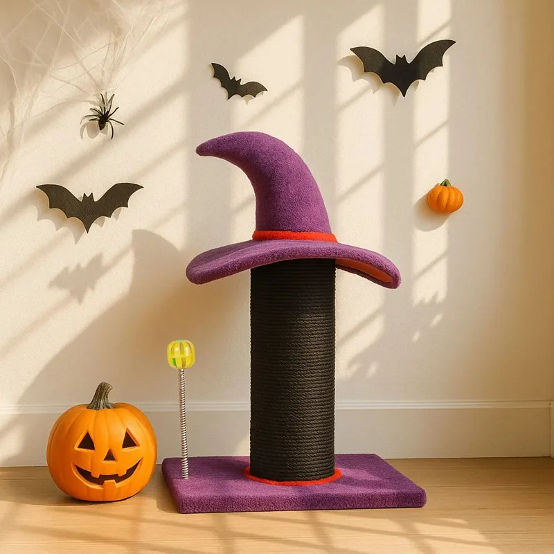 40*30*60cm Halloween Cat Scratching Post with Wizard Hat Design, Sisal Rope Scratcher with Spring Ball Toy, Sturdy Base for Indoor Cats - view 5