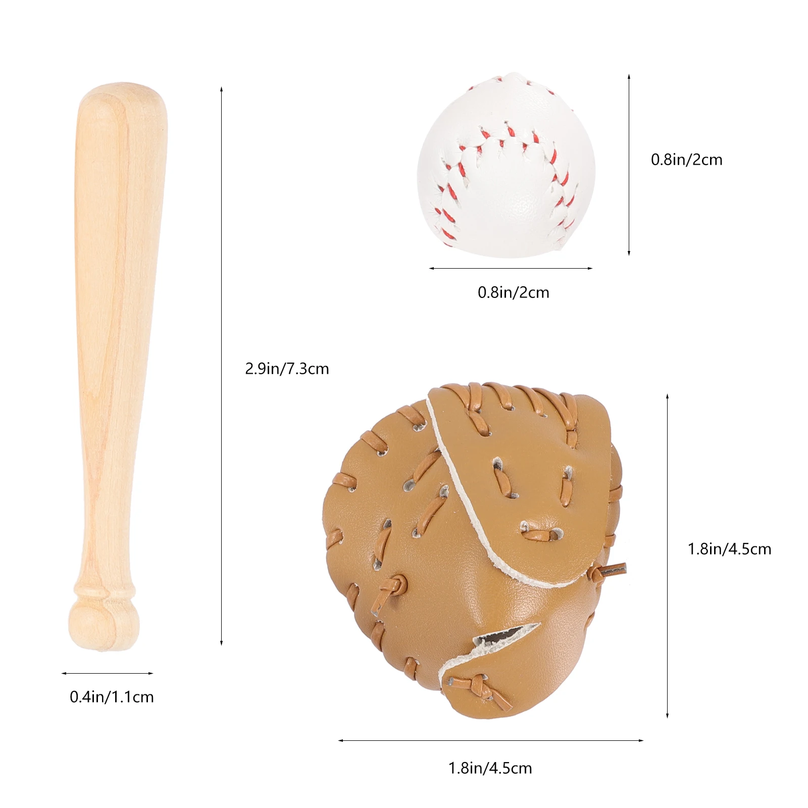 มินิเบสบอลชุด 2 ชุดสีกากีของเล่นเด็กค้างคาวขนาดเล็กถุงมือกีฬาอุปกรณ์เสริมตกแต่งกระเป๋าพวงกุญแจแบบพกพา