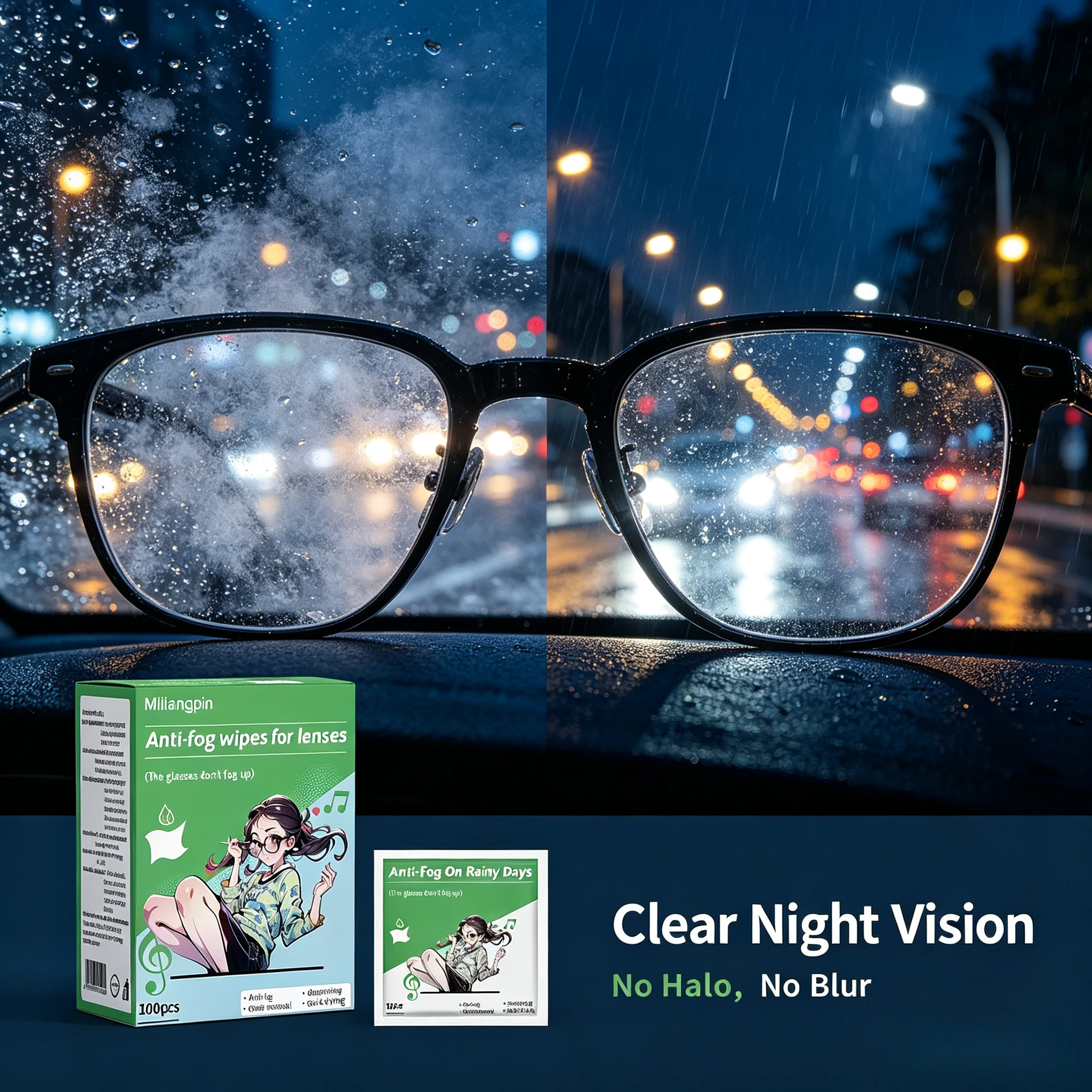 Anti-fog and Dust-proof Cleaning Wipes for Glasses, Scratch-free, Individually Wrapped for Easy Carrying and Storage.