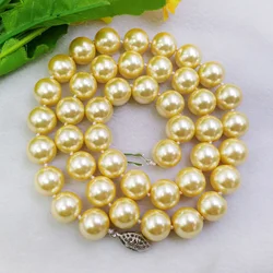 DIY 12mm Gold Color South Sea Shell Pearl Necklace 18inches Beads Girls Women Hand Made Fashion Jewelry Making Girls Gifts