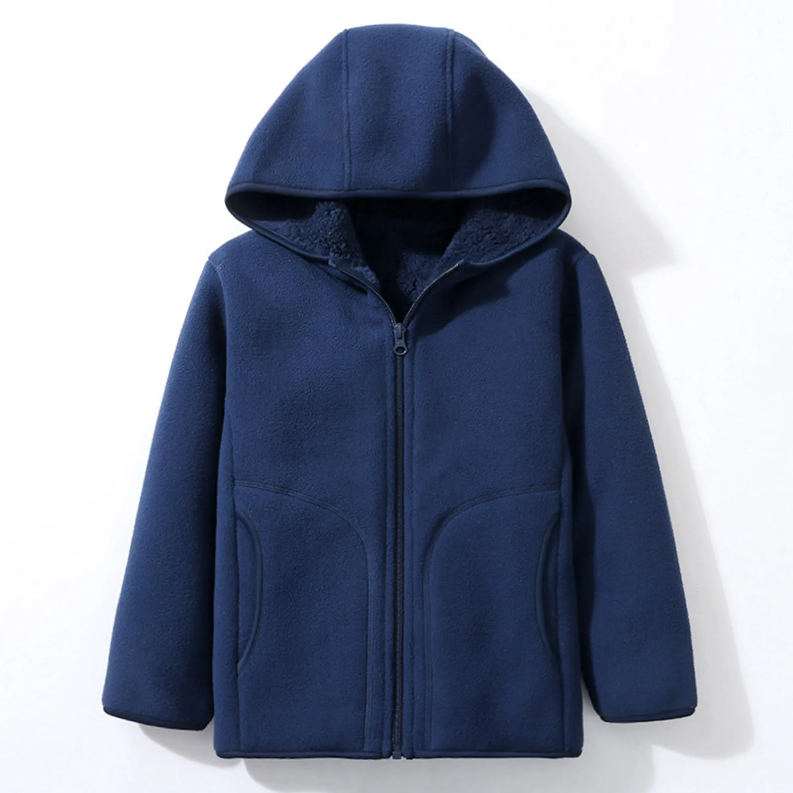 Children\'s Coat Winter Comfortable Cotton Fleece Long Sleeve Solid Color Zip Up Hooded Jackets For Boys Girls 2-10Years Warmth