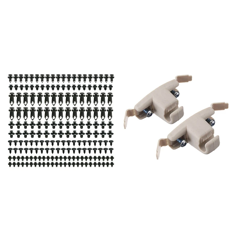 1 Set Car Push Pin Rivet Trim Clips Kit Auto Fastener Fastener Rivet & 2 Pcs Beige Sun Visor Clip Holder Bracket