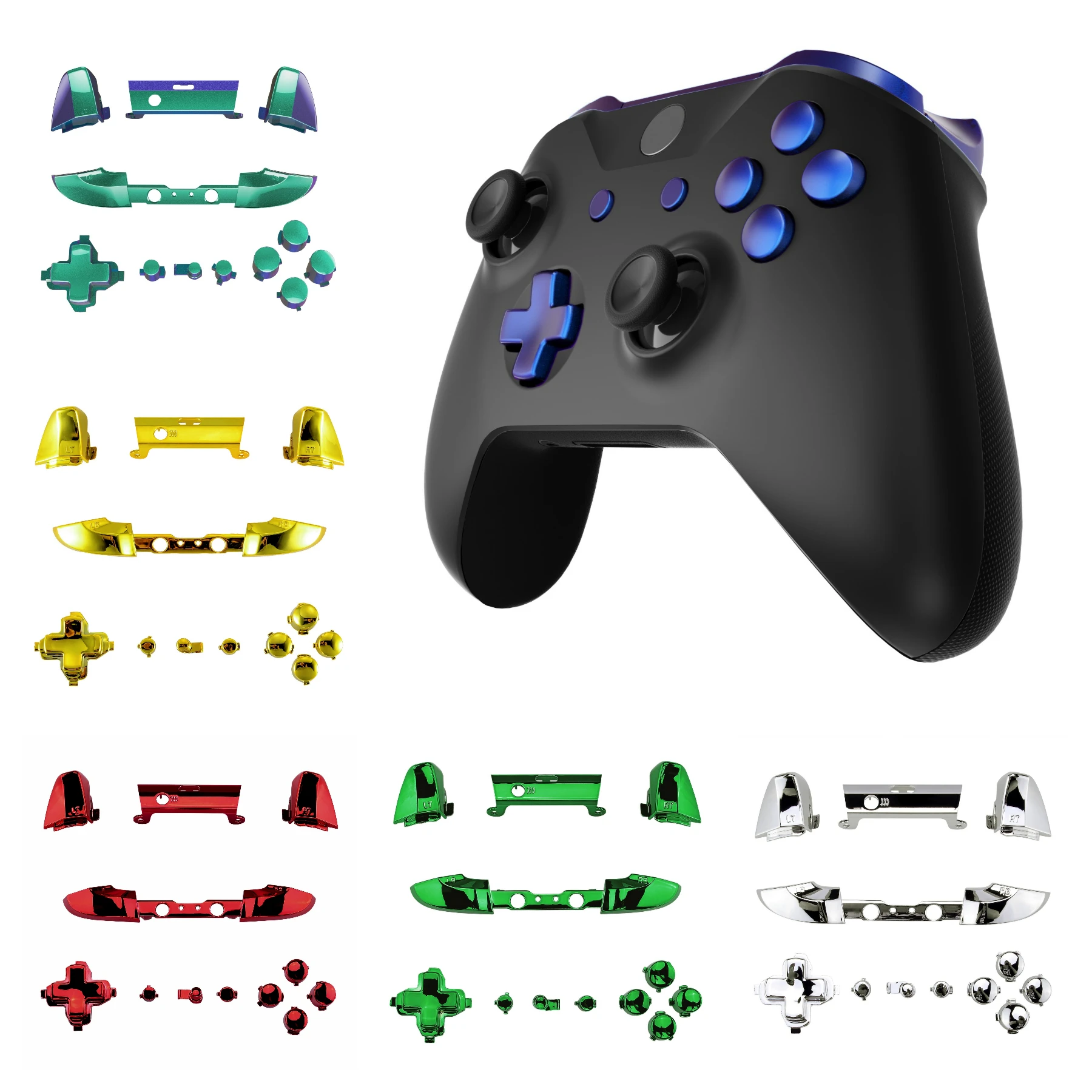 eXtremeRate Full Set Buttons for Xbox One S & One X Controller (Model 1708), Dpad ABXY Start Back Sync Buttons - Glossy Series