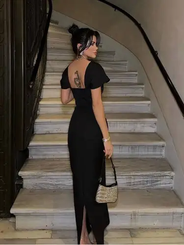 Imagen 2 del producto Nuevo vestido Bandage de diamantes con cuello cuadrado y manga corta para mujer, vestido largo hasta el suelo, vestido Maxi de fiesta de celebridades a la moda