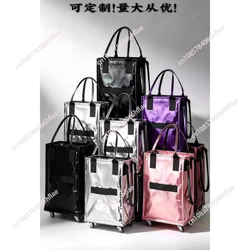 Large Capacity Foldable Rolling Shopping Trolley Bag with Cover, Wheeled Hand Tote Luggage for Travel Use