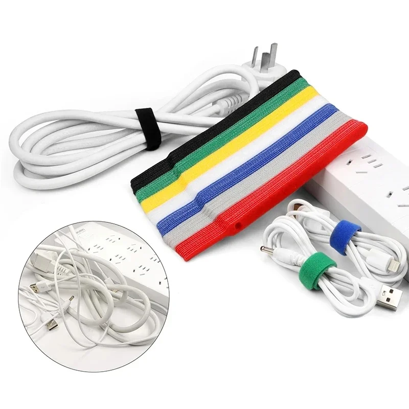 10/50Pcs Releasable Cable Ties Colored Plastics Reusable Cable Ties Nylon Loop Hook Wrap Zip Bundle Adjustable Fasten Tie