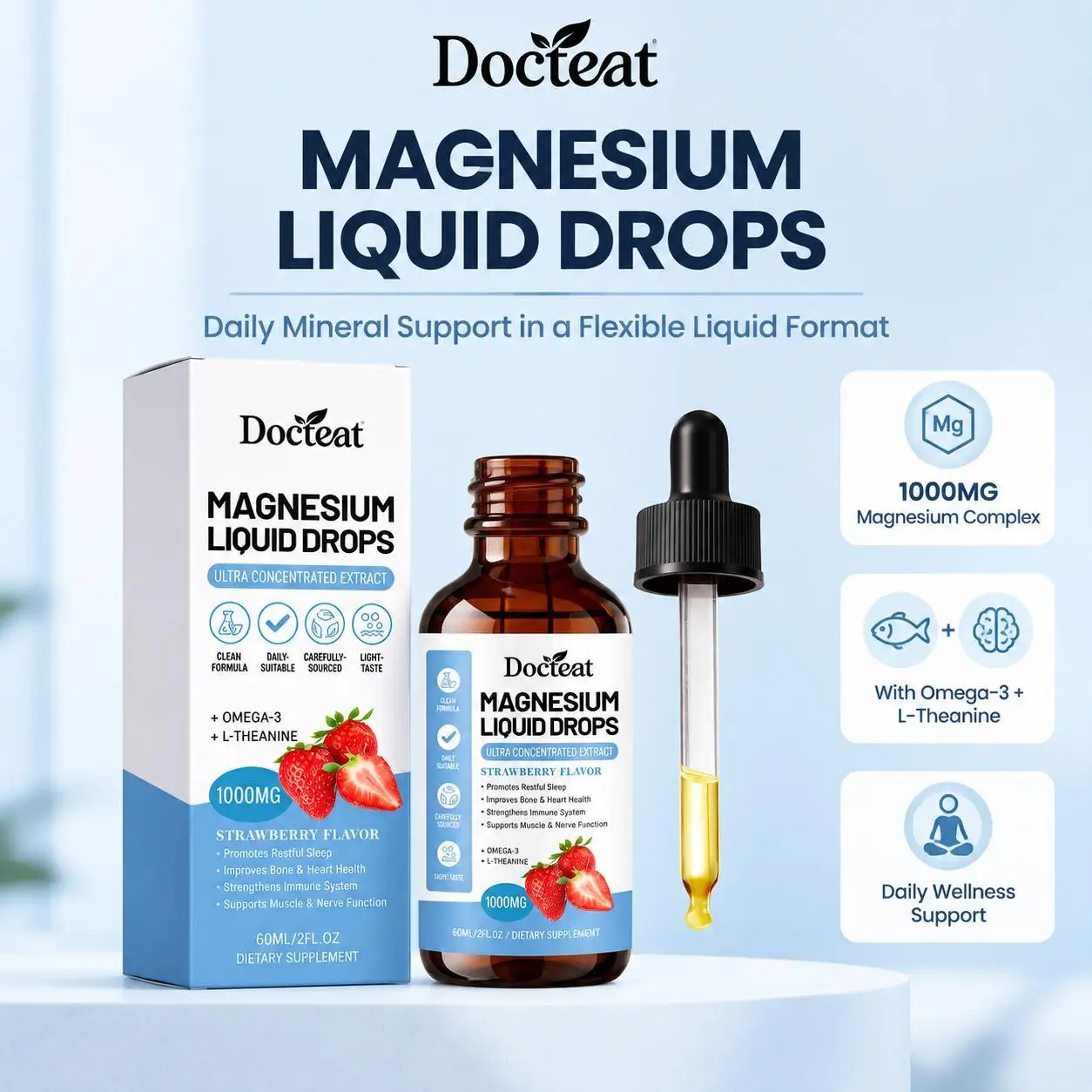 Support Neuromuscular Balance & Energy Pathways, Docteat Magnesium Complex Drops with B6, B12 & D3, Strawberry Flavor, 60ml
