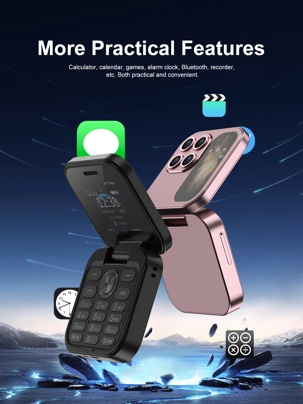 SERVO Mini Pocket Foldable Mobile Phone 1.77" Screen Magic Voice FM Radio Speed Dial Dual SIM Bluetooth Feature Cellphone Torch