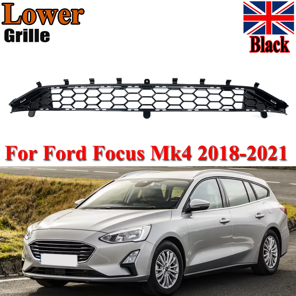 

Нижняя решетка бампера Magickit для Ford Focus, стандартная модель, сплиттер, черная центральная решетка-сетка, 2018-2021 гг.