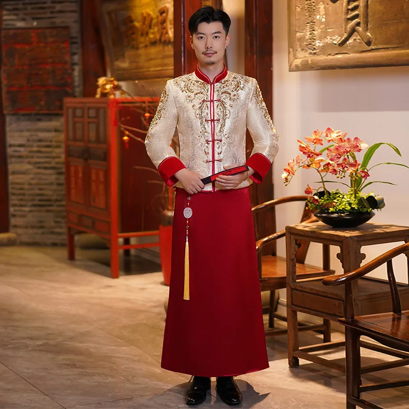 

Yourqipao Men's Xiuhe 2023 New Chinese Style Man Wedding Dress Dragon and Phoenix Coat Tang Suit Clothing For Bridal Gown Sets