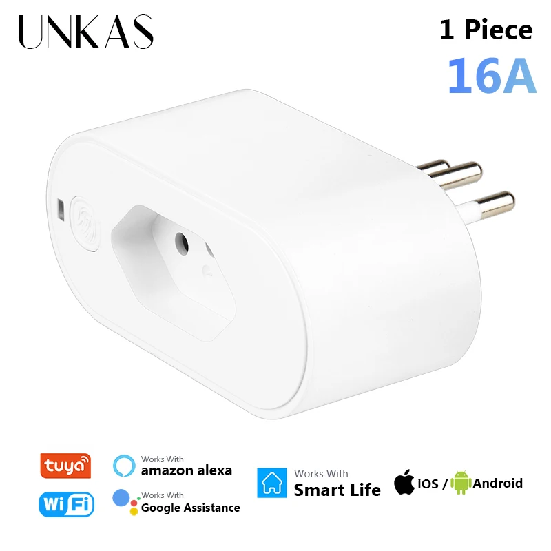 UNKAS 1 2 3 4 Pieces 16A Brazil Socket Tuya Wifi Smart Plug, With Google Home Alexa APP Remote Control, Power Monitor