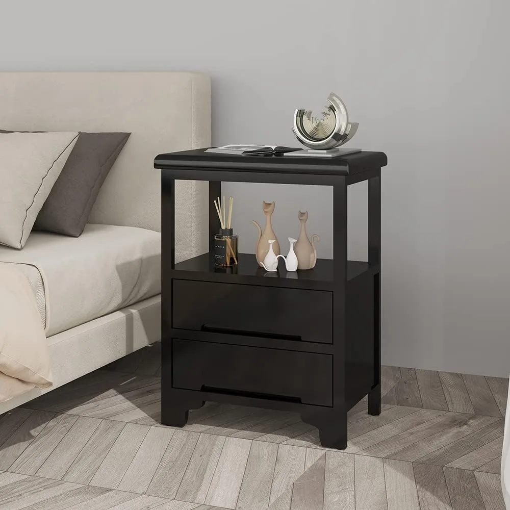 No need to assemble bedside table with 2 drawers, assemble black living room, bedroom, pre installed side table