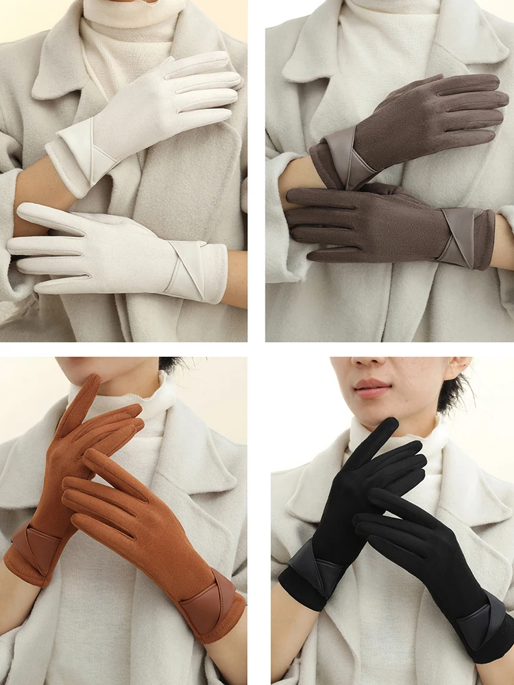 AliExpress NONE 1Pair Women Autumn Suede Gloves for Women Solid Fashion Warm Cold Proof Touch Screen Cycling Driving Skiing Gloves Elegant