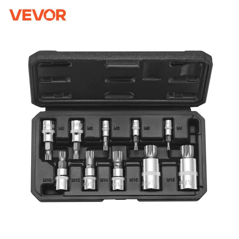 VEVOR XZN الثلاثي مربع سبلاين بت مجموعة مقابس 10 قطعة M4 - M18 قسط Cr-V الصلب تعزيز حقيبة للتخزين الثلاثي مربع مجموعة مقابس