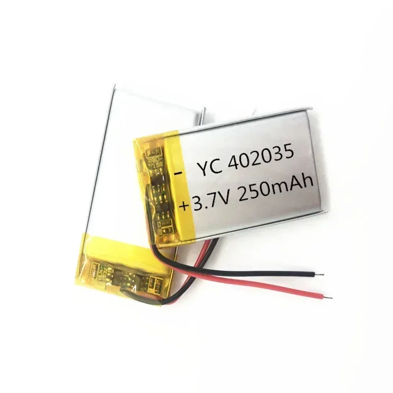 1 ชิ้น 3.7V 250mAh 402035 042035   Lipo Polymer Lithium Li-Ion แบตเตอรี่เซลล์สําหรับ GPS MP3 MP4 ชุดหูฟังบลูทูธลําโพง