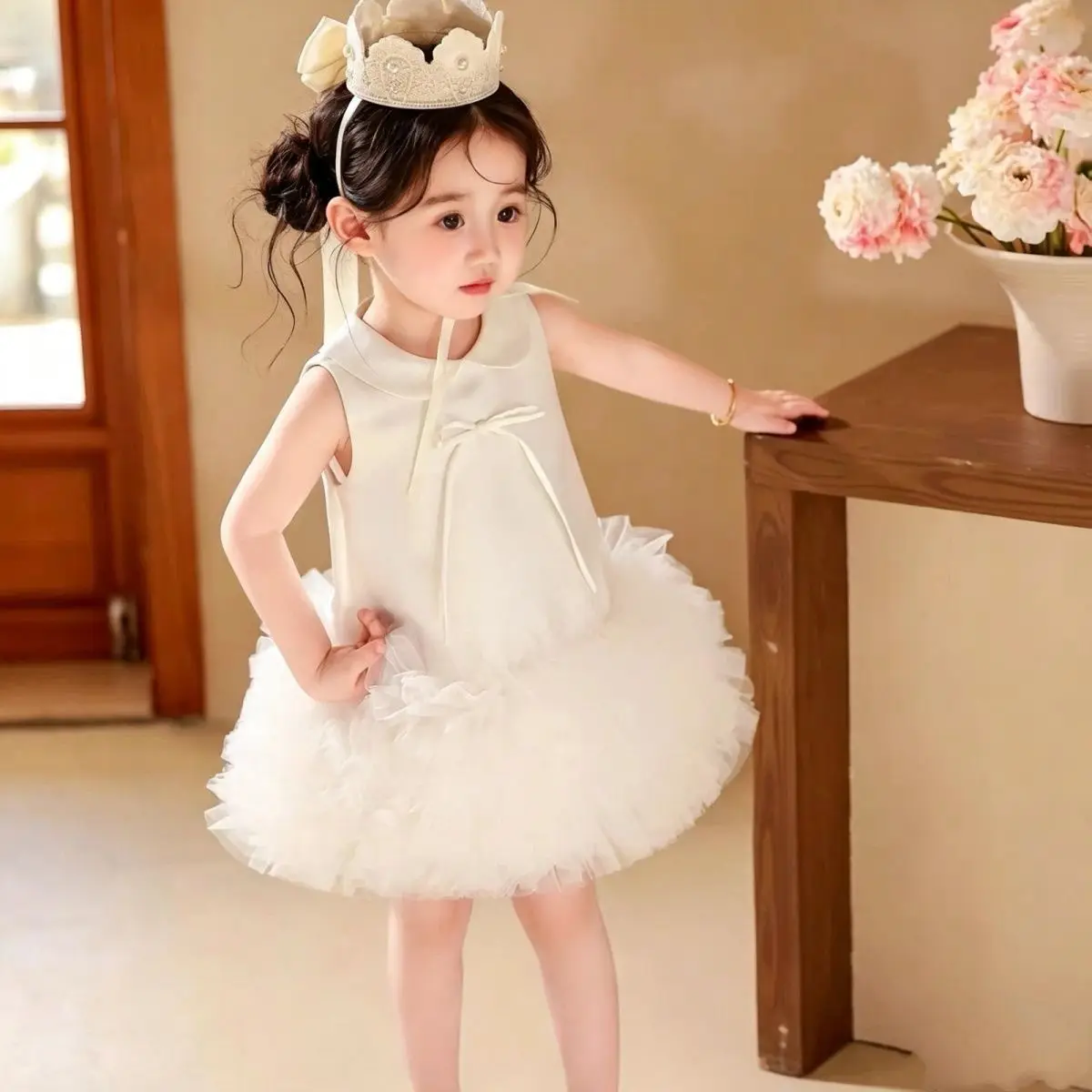 Baby Girl White Princess Dress Spring Summer New Kids Elegant Puffy Tutu Gown Toddler Party Dress Children Clothes
