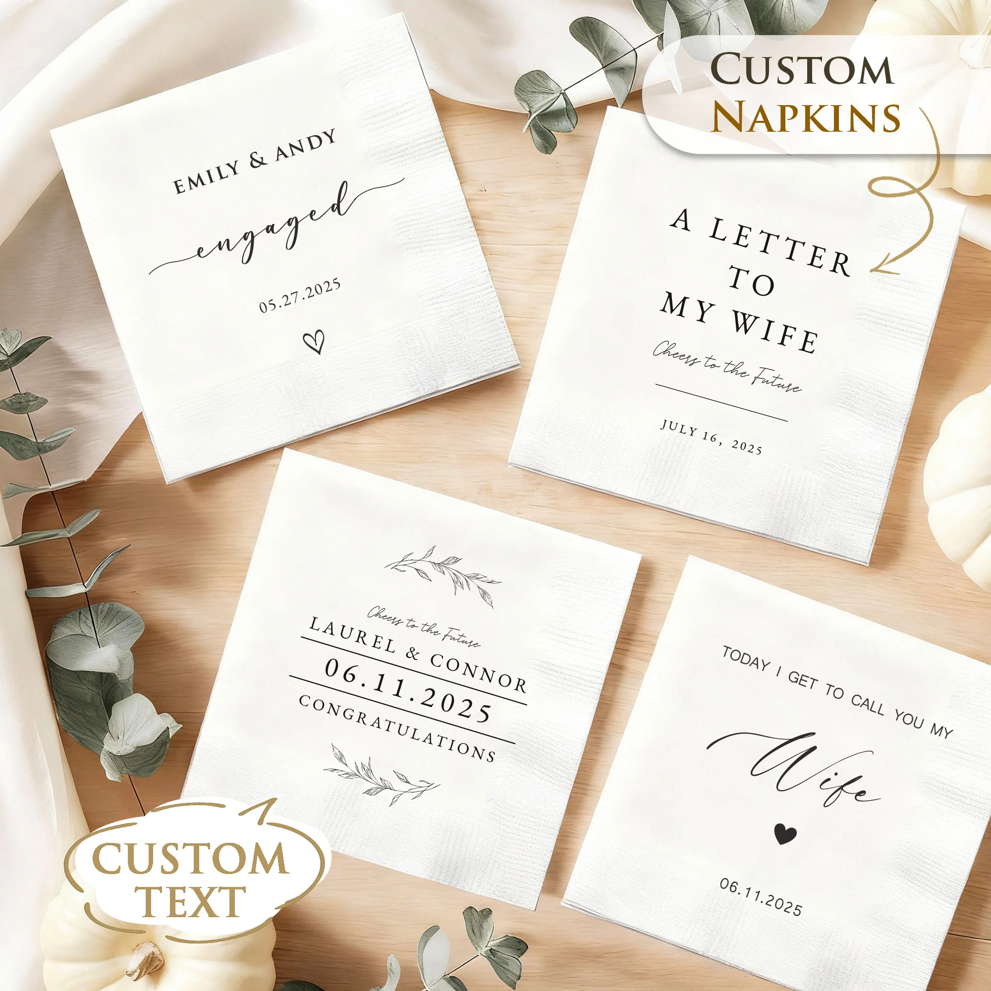 Servilletas personalizadas de 3 capas, servilletas de cóctel personalizadas, decoración para fiestas, servilletas de papel desechables para bodas, aniversarios, fiestas de compromiso