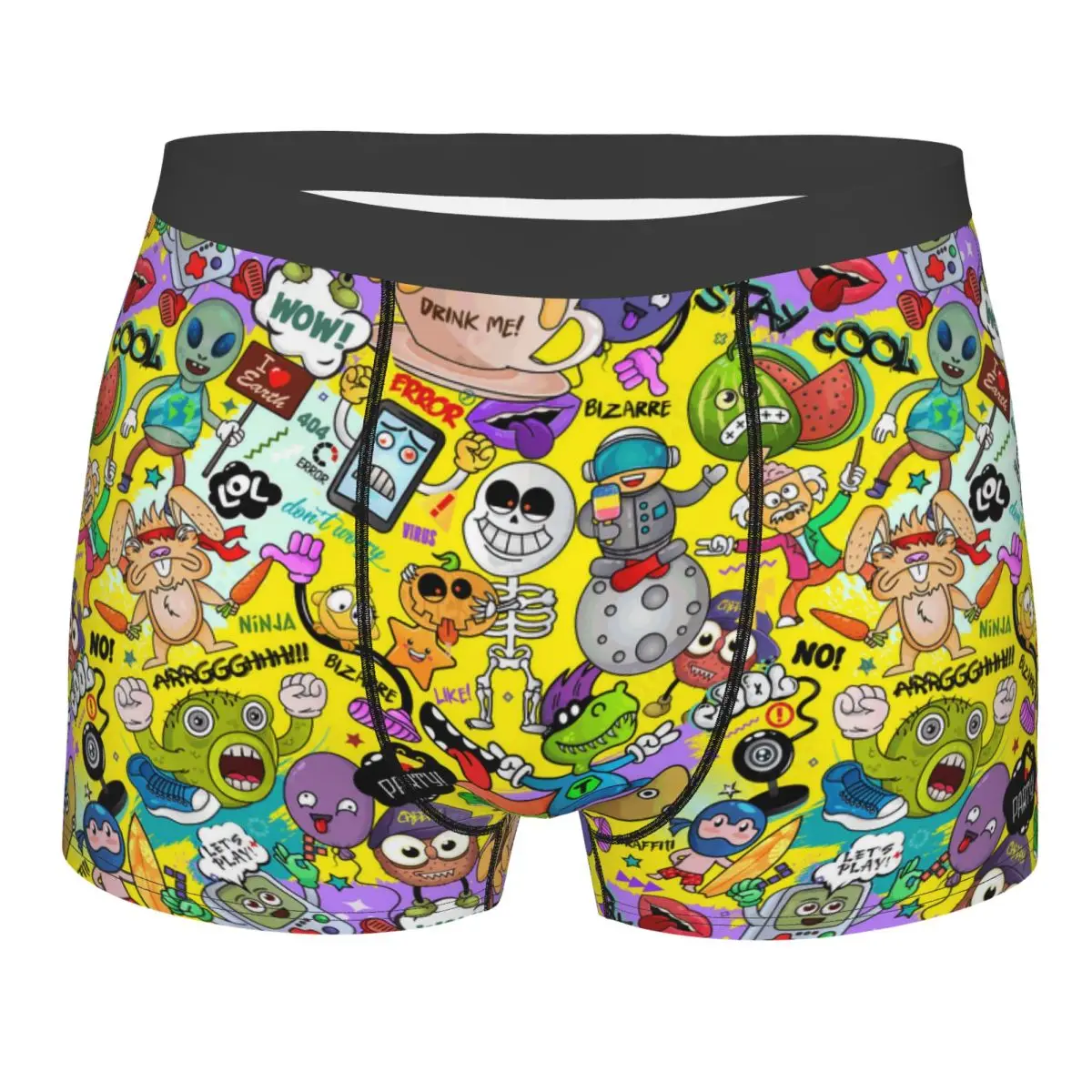 Custom Cartoon Alien Character Creative Art Boxers Shorts Panties Men's Underpants Comfortable Graffiti Style Briefs Underwear