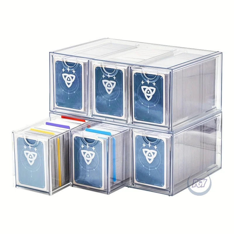 

3/6 Drawers Trading Card Storage Box Clear Stackable Drawers & Dividers Hold 2200+ Cards Organizer for TCG MTG PTCG Sports Cards