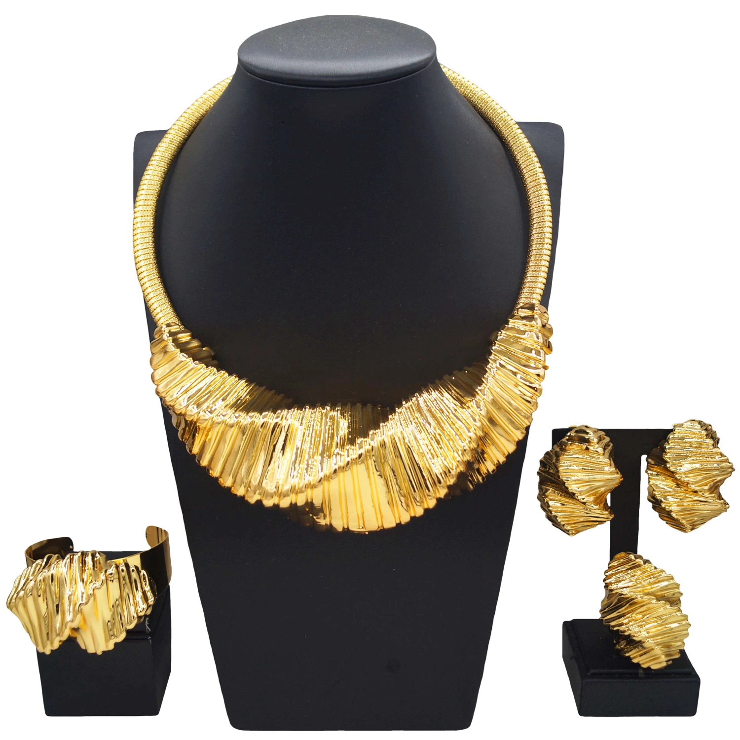 

Yulaili exaggerated unique personality jewelry 4-piece set gold-plated chain hollow factory direct Nigerian exquisite charm wedd