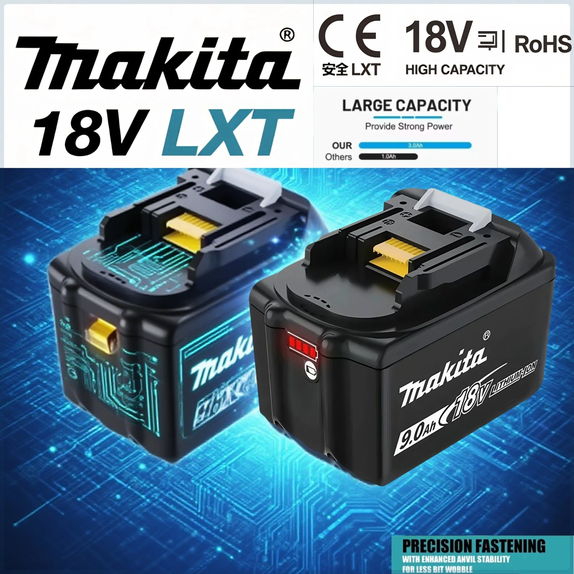 

Makita Original Authorized Battery 6.0Ah, 9.0Ah, 18V Rechargeable Battery, Suitable For Makita Power Tools, High-power Battery