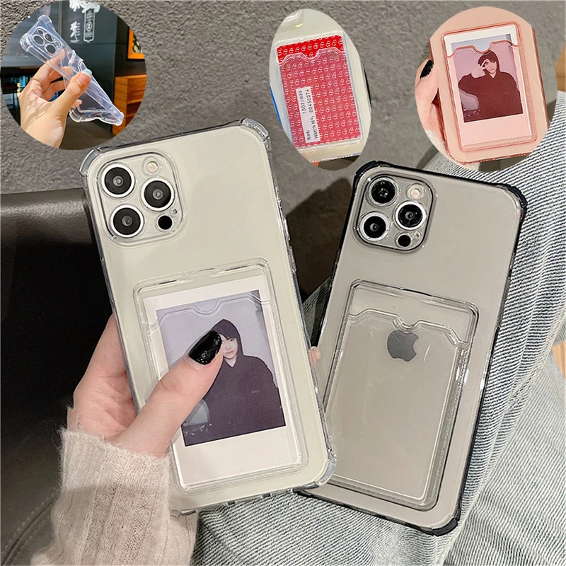 Four-Corner Shockproof Translucent Soft TPU Wallet Slot Phone Case For iPhone 17 Pro Max 15 11 12 13 14 16 Pro Max Back Cover