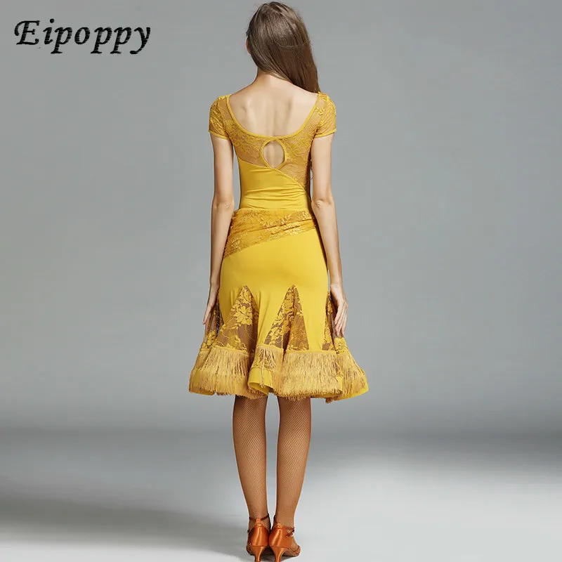 Erwachsener Latin Tanz anzug Eis Seide Latin Tanzrock Fransen Übungs kleidung neu