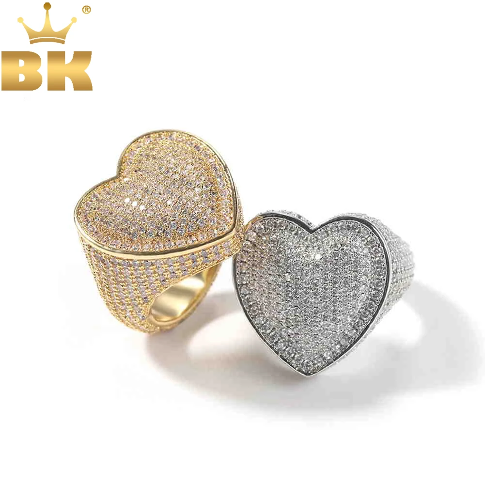 TBTK Heart Ring Full Micro Paved Iced Out Bling AAA Cubic Zirconia HipHop Fashion Delicate Jewelry For Gift Men Women