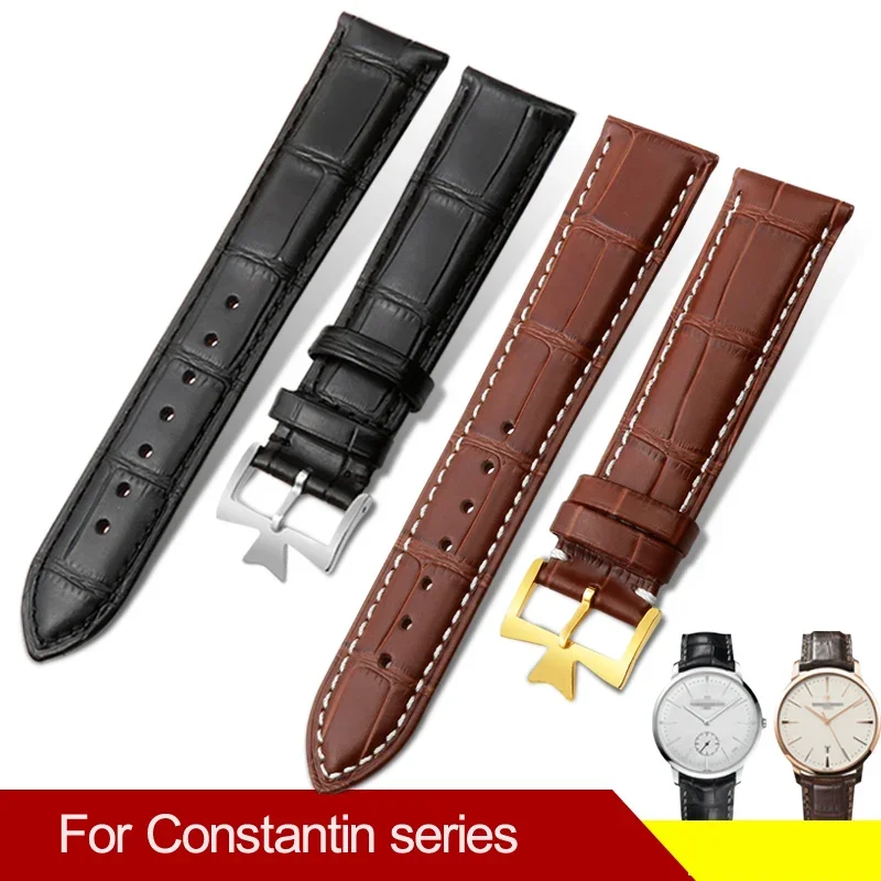 For Constantin Genuine Leather Watch Band VC Heritage Art Master Wulu Series Men's Leather Black  Watch Strap 18 19 20 21 22mm