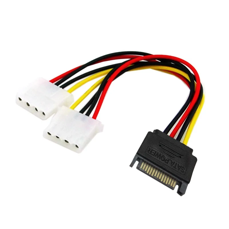 1/2/5pcs SATA 15pin Male To IDE Dual 4Pin Molex Female Serial ATA Hard Driver Power Cable  Y Splitter Extension Cord Connector