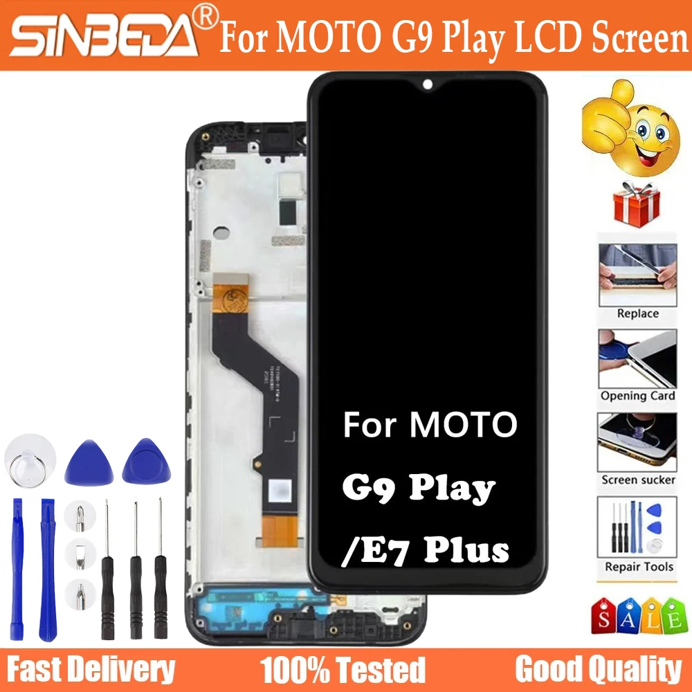 AMOLED for Motorola Moto G9 Play Lcd XT2083 Display Touch Screen Sensor Digitizer Assembly Compatible for Moto E7 PLUS LCD Frame