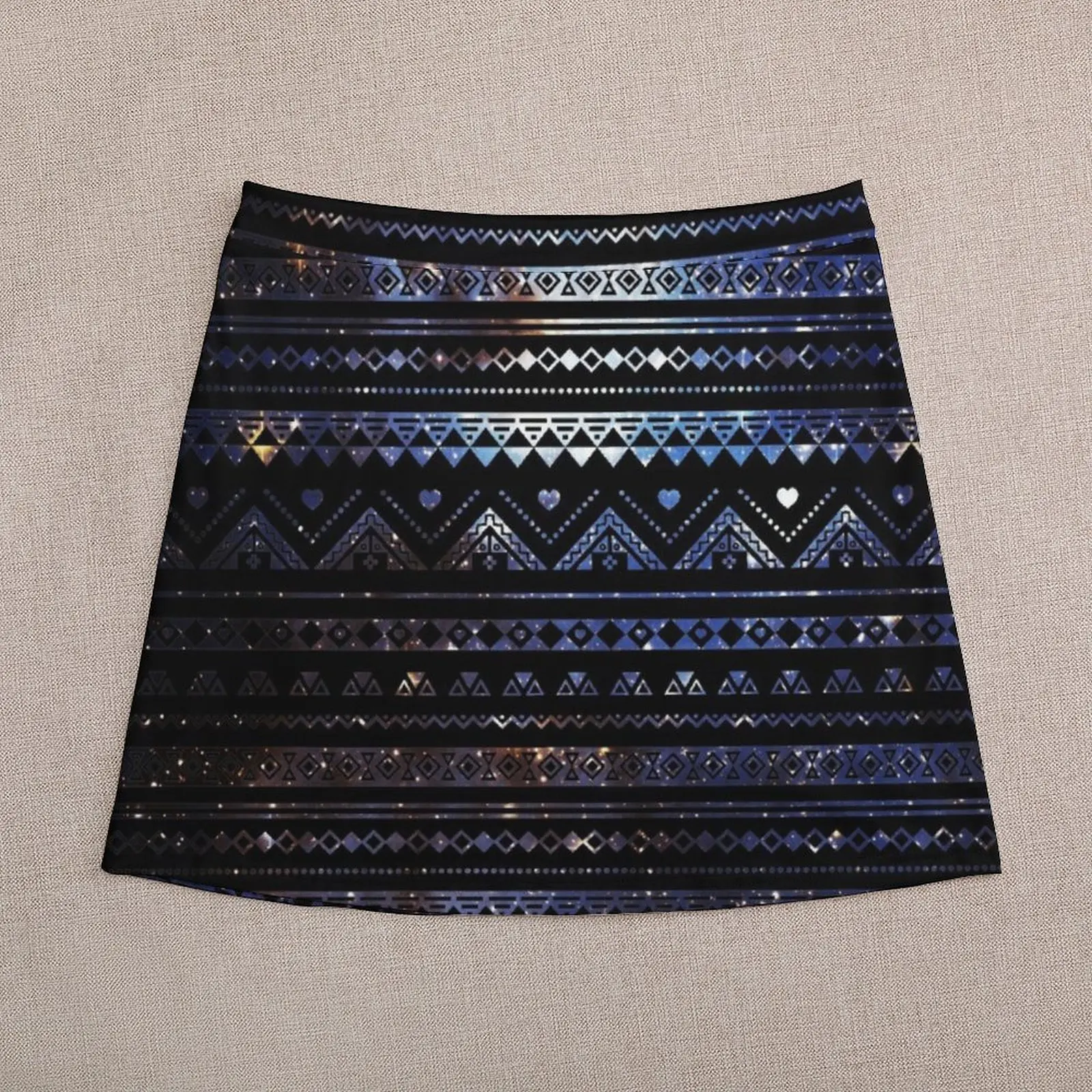 Rok Mini wanita Galaxy biru hitam Aztec untuk wanita pakaian desainer mewah wanita