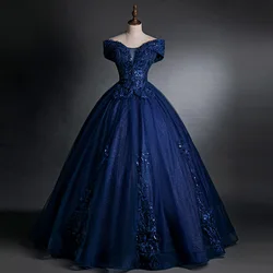 Temperament Navy Elegant Wedding Party Dresses Off Shoulder Gradient Sequins Prom Robe 2024 New Ball Gown Formal Dress Women