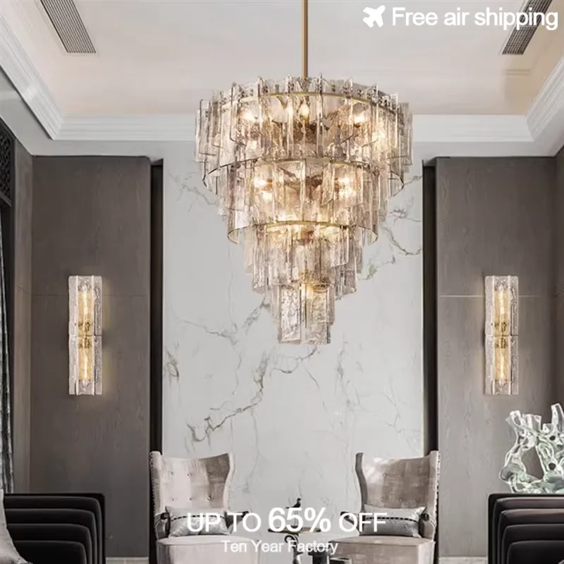 

Designer Gold Smoky Gray Frosted Glass LED Creative Chandelier For Living Room Ceiling Hanging Light Modern Home Decoration Ligh