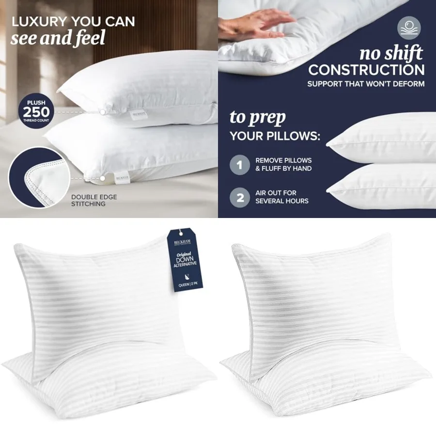

Bed Pillows Size Set of 2 - Original Soft Down Alternative Pillow for Sleeping - Soft Support for Back, Stomach or Side Sleeper